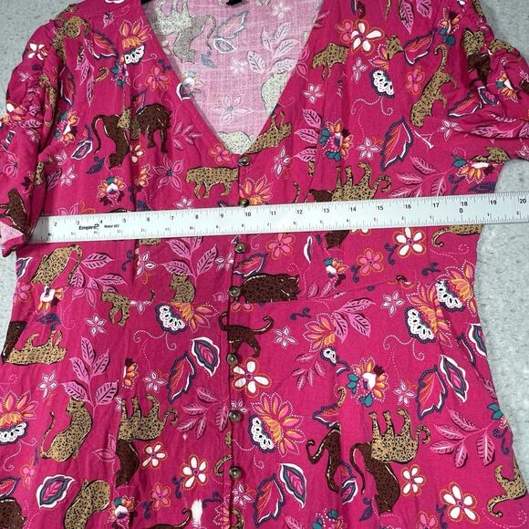 Torrid Dress Womens Sz 10-12 Pink Blue Paisley Tigers Buttons Boho Chic No Belt - Picture 7 of 13